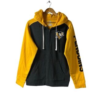 Fanatics Pittsburgh Penguins Down/Distance Full-Zip Hoodie Gray Yellow Sz M NWOT